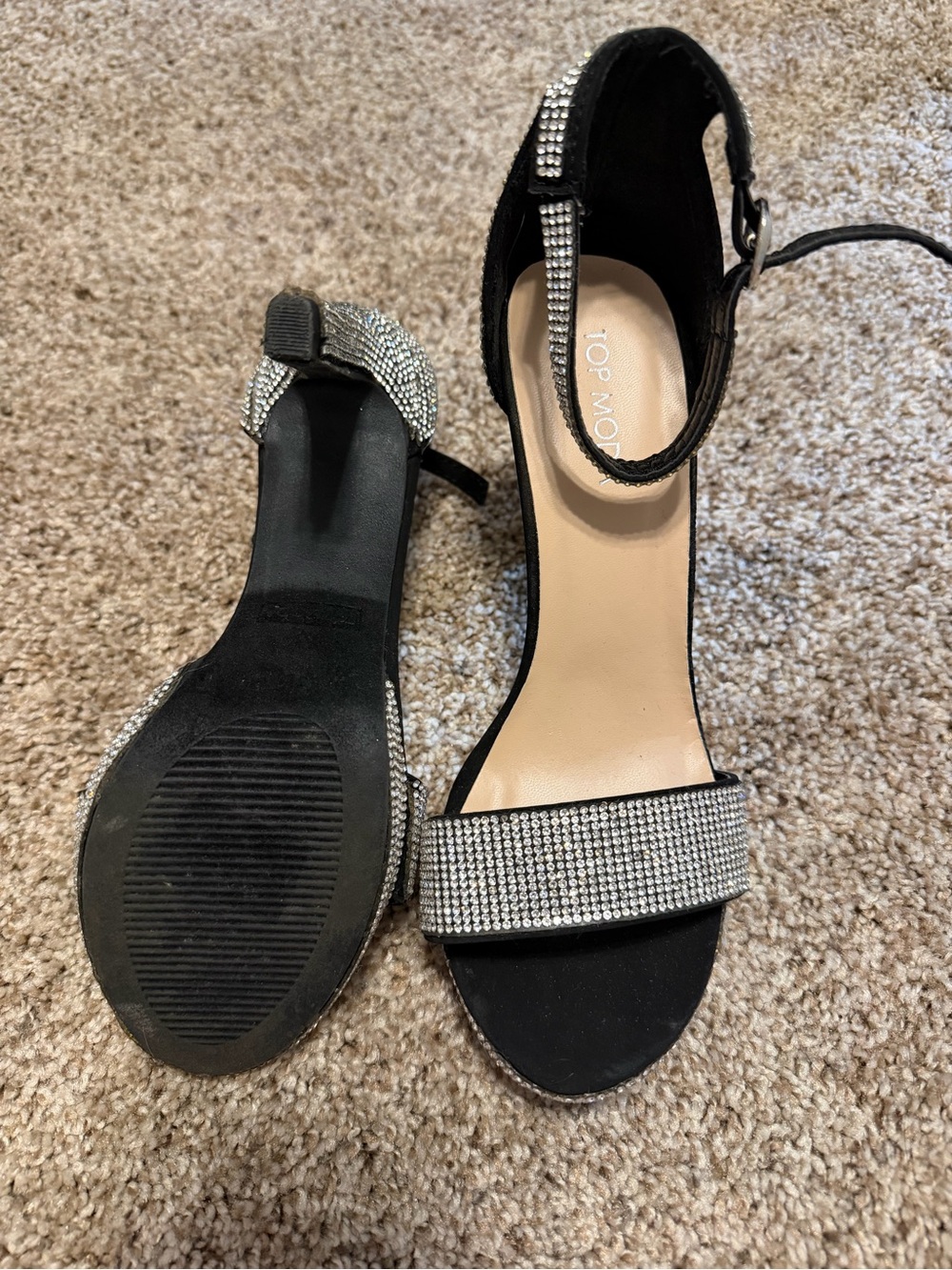 TOP Moda Black Rhinestone Platform Ankle-Strap Heels - Picture 4 of 6